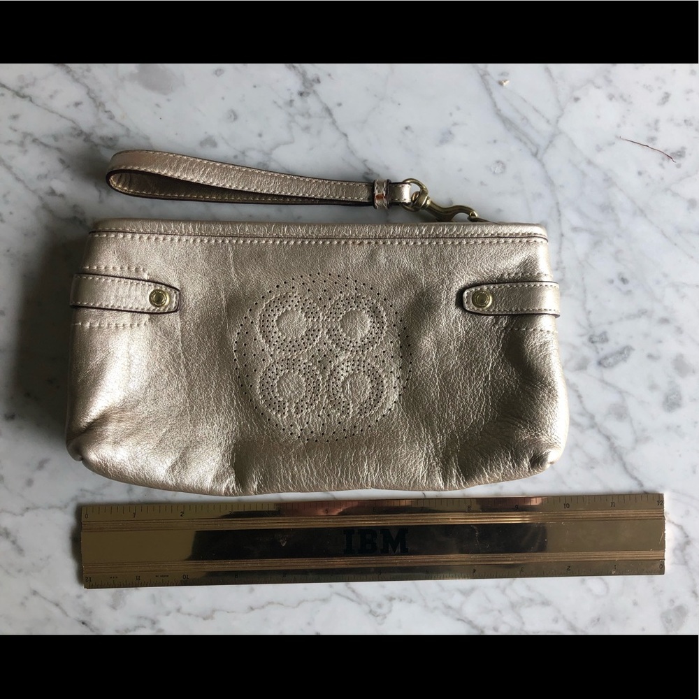 COACH gold leather clutch / wristlet